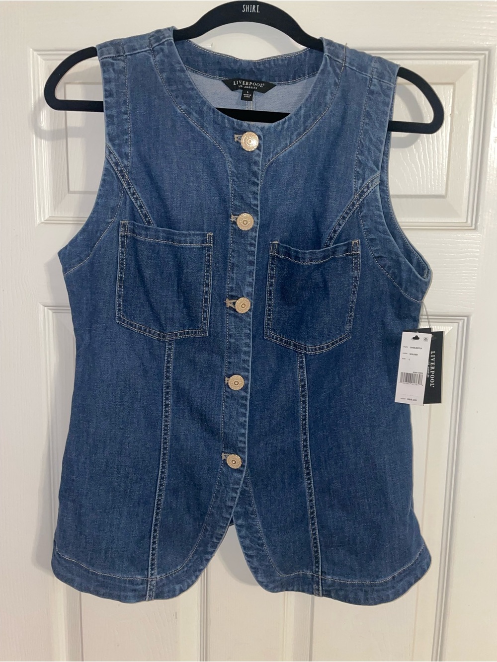 Liverpool Womans Denim Button-Front Tank Top - Blue